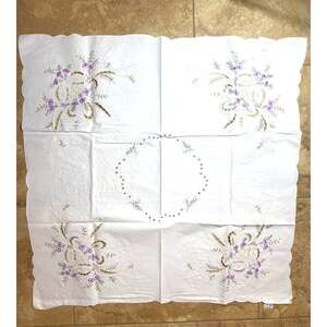 2004 Baumwolle Cotton 34" x 34" Square Tablecloth White Multicolored Embroidered